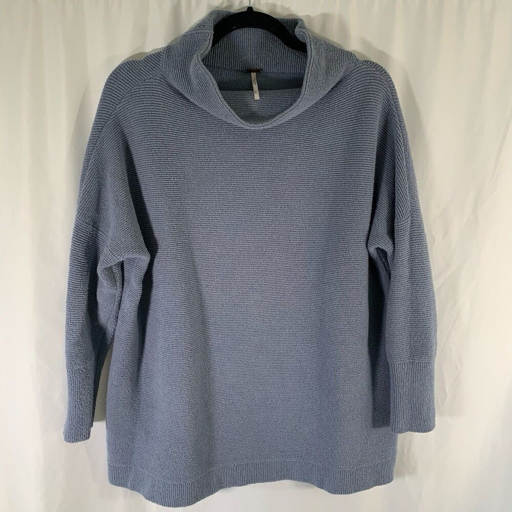 Free People Sweater Women's Small Blue Ribbed Turtleneck Oversized Pullover